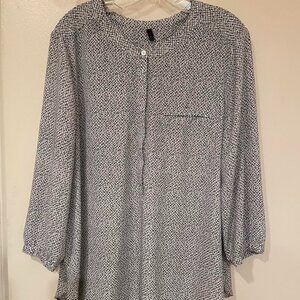 NYDJ TOP XL BLACK WHITE POPOVER